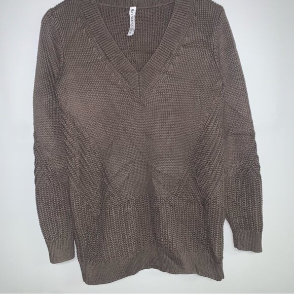 Athleta Sweater Women's Size Extra Small Oversized Coffee Brown V-neck Long Knit - Picture 5 of 12